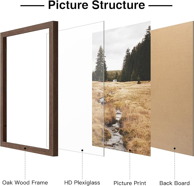 Yaetm Minimalist 16x24 Frame - Brown Walnut, Solid Wood 16x24 Poster Frame for Picture & Art Print, Lightweight, Horizontal and Vertical Wall Hanging for Photo Gallery (3 Pack, Walnut)