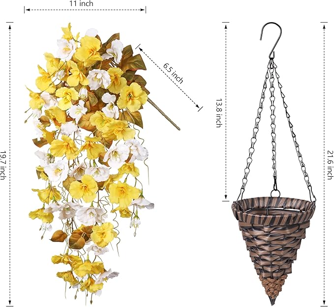 Ivydale Artificial Hanging Hibiscus Flowers with Basket for Outdoors Fall Decoration, UV Resistant Fake Hibiscus Vines Faux Plants Realistic Silk Flowers for Planters Outside Home Patio Porch Balcony