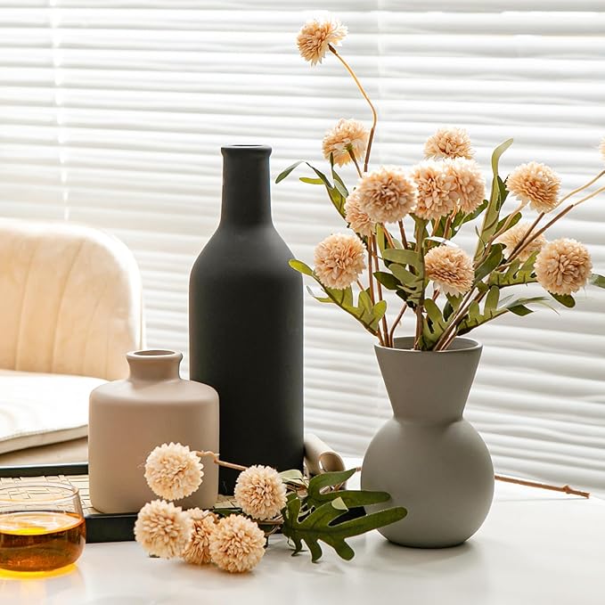 Modern Vases for Home Decor, Artificial Fake Flowers with Vase, Ceramic Vase for Centerpieces