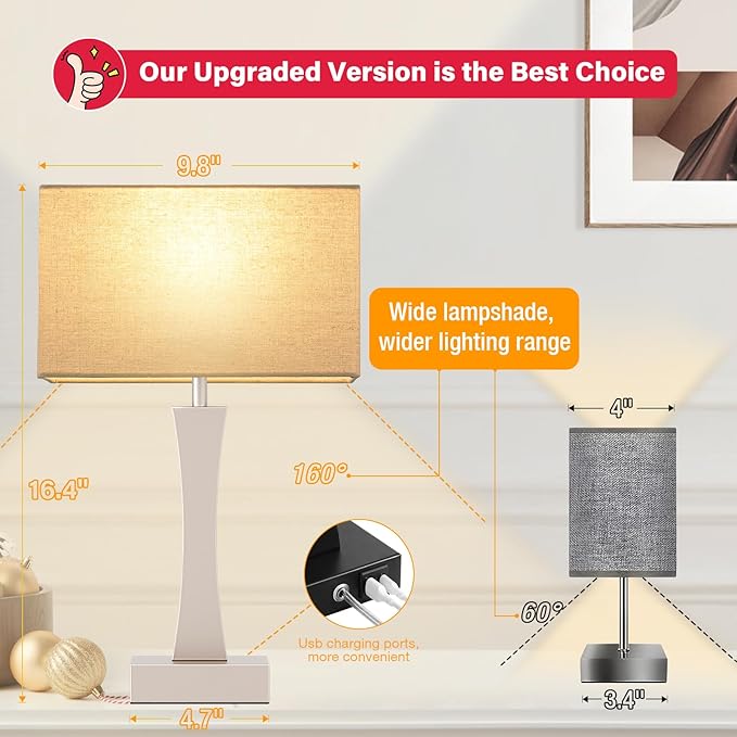 Bedside Lamps for Night Stands - 3 Way Dimmable Table Lamp for Bedroom with USB C+A Ports,Modern Bedside Lamps Set of 2, Touch Lamps for Nightstands(Mocha Gold)