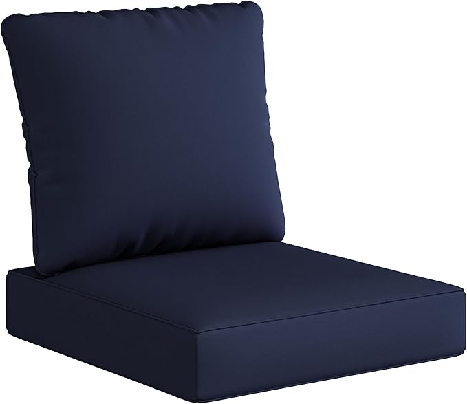 UIXE Outdoor Deep Seat Cushion Set with Slipcovers, Patio Furniture Cushions & Back Pillow, Water-Resistant Outdoor Cushion Slipcovers Backyard Sectional Sofa Cushions for Bistro Chair - Navy Blue