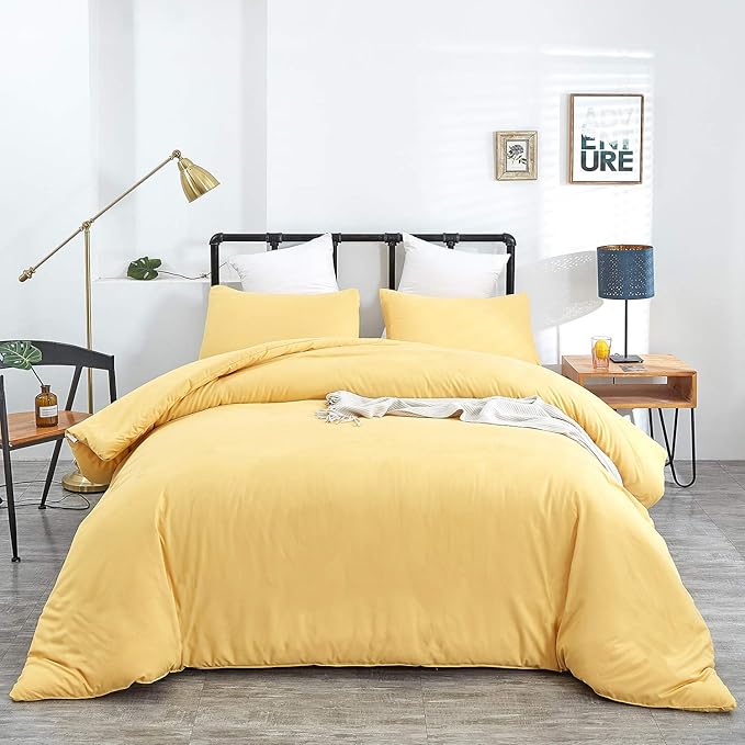 Pureant Yellow Comforter Set Queen Size Light Yellow Bedding Comforter Sets Cotton Women Men Solid Bright Color Quilt Blankets Soft Luxury Fresh Queen Comforter Breathable