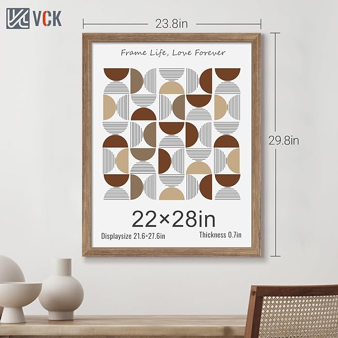 VCK 22x28 Frame 5 Pack - Brown Walnut, Natural Textured Solid Wood Poster Picture Frame, Wall Mounting Hanging