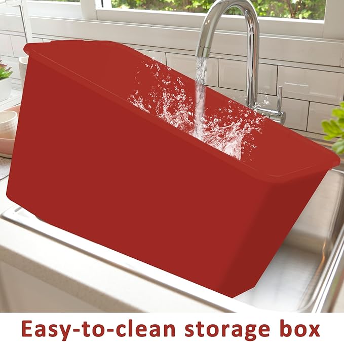 Storage Totes with Lids - Made in USA 14.5-Gallon (58-Quart) 4-Pack storage bins with lids plastic storage containers large storage boxes for Organizer White/Red