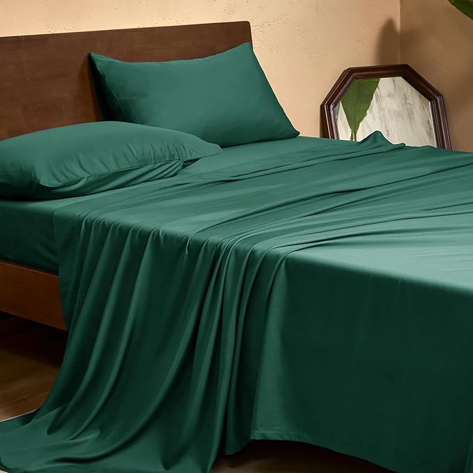 EVERLY Queen Sheets Set,Luxuriously 400 Thread Count Organic Viscose Derived from Bamboo Bed Sheet,Cooling Sheets for Queen Size 4 Piece Deep Pockets Bedding Sheets &Pillowcases-Aqua