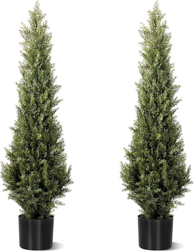 3 FT Artificial Cedar Topiary Trees 2 Set, Realistic Fake Cypress Tree Tall Faux Pine Shrubs Plants Artificial Cypress Trees for Home Offices Porch Decor (3 FT)