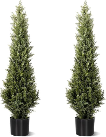 3 FT Artificial Cedar Topiary Trees 2 Set, Realistic Fake Cypress Tree Tall Faux Pine Shrubs Plants Artificial Cypress Trees for Home Offices Porch Decor (3 FT)