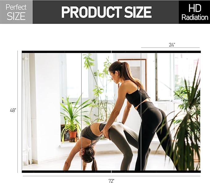 Home Gym Mirror for Wall,Mirror Full Length,48x24x3PCS,Glass Frameless Body Large Mirror for Home Gym,Workout,Bedroom,Garage(Black)