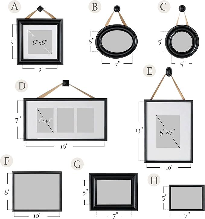 J.M.Deco 8 Pack Picture Frames for Wall Decor, Photo Frames Set with Glass Cover, Multi Picture Frames Decoration for Home Living Room, Bedroom, Black