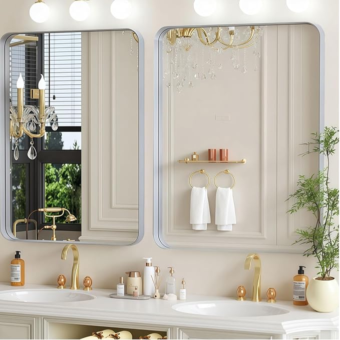 30×36 Silver Bathroom Vanity Mirror - Rectangle Mirror for Over Sink with Tempered Glass & Rounded Corners for Entryway, Restroom, Bedroom Horizontal/Vertical Wall-Mounted, Farmhouse Modern