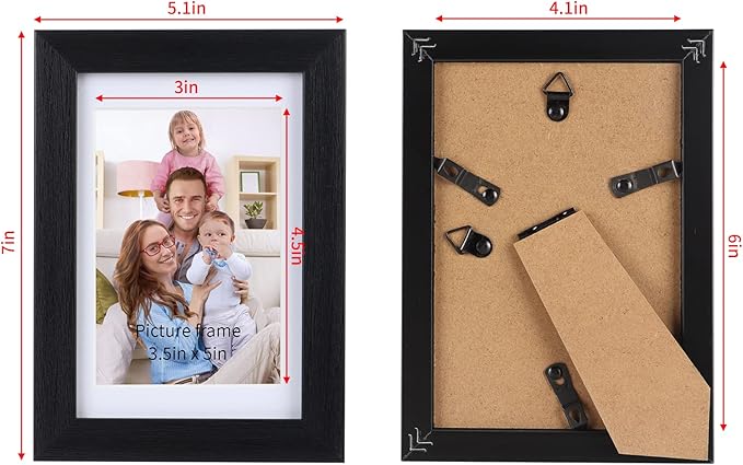 Giftgarden 4x6 Picture Frame Set of 4, Matted to 3.5x5 Pictures with Mats or 4x6 Photos Without Mat, Wall or Tabletop Display, Black