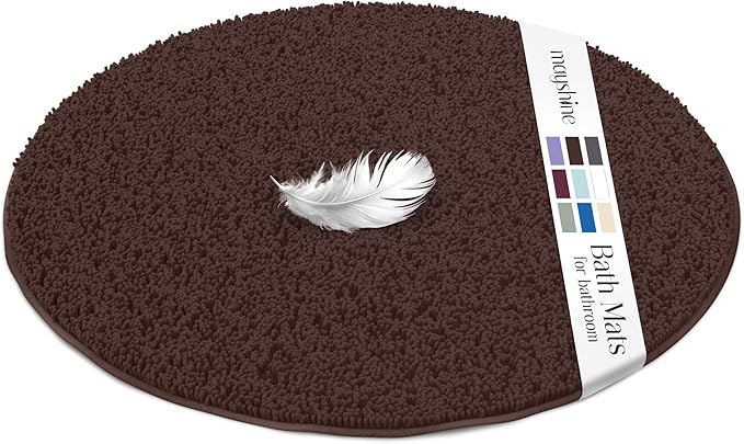 MAYSHINE Round Area Rug Set for Bathroom | Soft Plush Chenille Bath Mat, Water Absorbent Non-Slip Bathroom Rug | Washable Shag Carpet for Shower, Bedroom, or Home Décor | 36"x36" (Round) | Brown