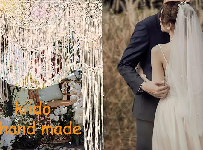 kiido Large Macrame Wedding Backdrop for Arbor/Arch Bohemian Wall Hanging Decor Boho Tapestry Doorway/Window Curtains Room Divider-Luxury (63" Wx74 H)