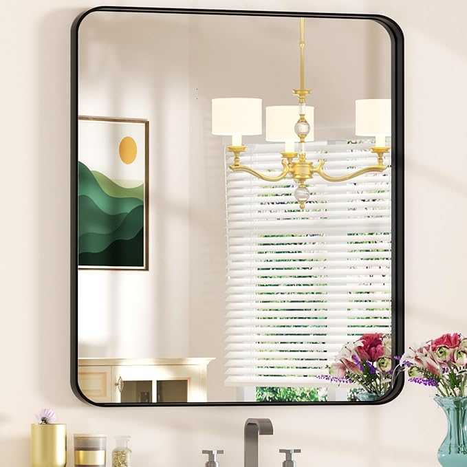 32×36 Bathroom Mirror for Vanity - Rustproof Framed Wall Mirror with Explosion-Proof Tempered-Glass & Rounded Corners for Over Sink, Bedroom, Entryway, Modern Matte Frame, Horizontal/Vertical