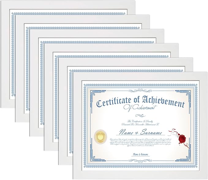 KTKDE 8.5x11 Picture Frame White Certificate Document Frame 6 Pack Diploma Frames, Poster and Photo, Horizontal and Vertical Formats for Wall Hanging or Tabletop with Shatter Resistant Plexiglass