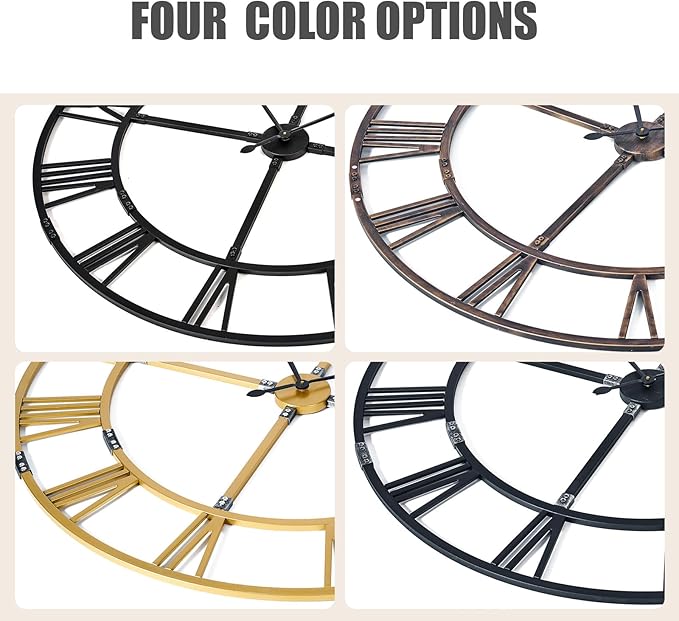 Large Wall Clock for Living Room Decor – 48 Inch Silent Non-Ticking Modern Farmhouse Wall Clock, Oversized Decorative Metal Roman Numeral Clock, Gold