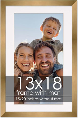 13x18 Frame with Mat - Bronze 15x20 Frame Wood Made to Display Print or Poster Measuring 13 x 18 Inches with White Photo Mat