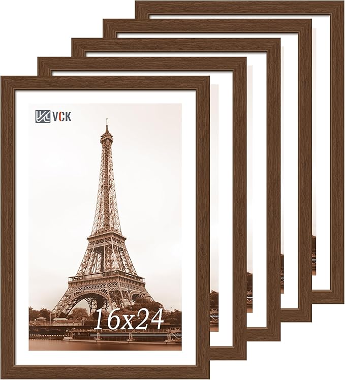VCK 16x24 Picture Frame 5 Pack, Brown Wood Poster Frame with Exclusive Wood Grain, Wall Hanging