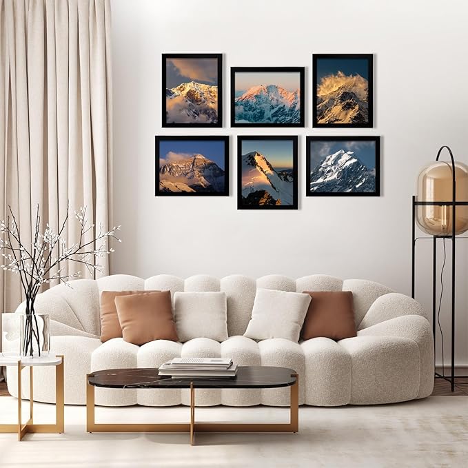 Egofine 8x10 Picture Frames Set of 6, Made of Solid Wood Covered by Plexiglass Display 4x6 and 5x7 with Mat or 8x10' without Mat, for Table Top Display and Wall Mounting Photo Frame Black