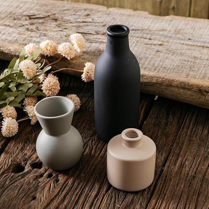 Ceramic Flower Vase Without Dried Fake Flowers, Small Vase for Centerpieces, Modern Vases for Home Decor- 3 Pcs