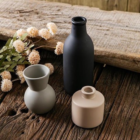 Ceramic Flower Vase Without Dried Fake Flowers, Small Vase for Centerpieces, Modern Vases for Home Decor- 3 Pcs