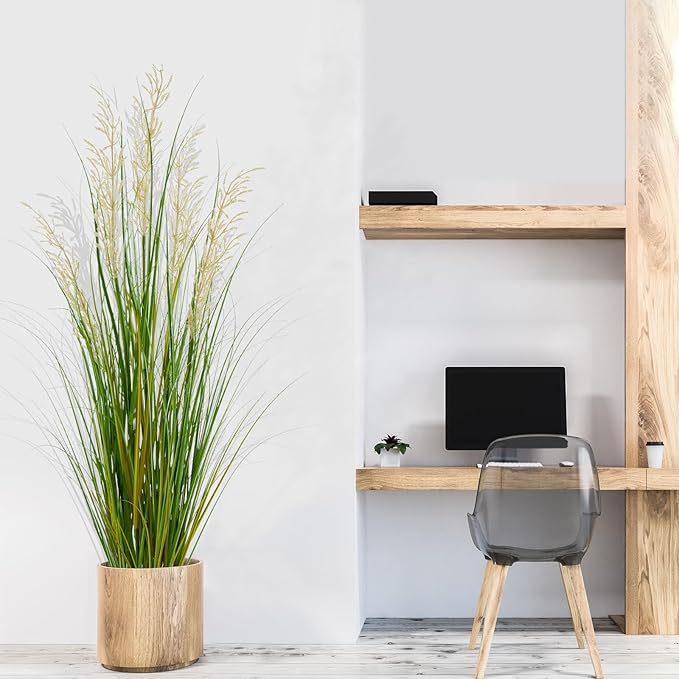 Artificial Plant 47in Tall 2pk Grass, Onion Grass Artificial Greenery Floor Plants Faux Pampas Grass in Pot, Ideal Housewarming/Office Gift for Indoor Outdoor