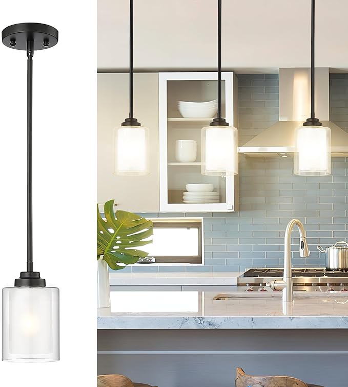 TENGXIN Modern Pendant Light, Matte Black Pendant Lights Kitchen Island,Farmhouse Pendant Lighting for Dining Room Bedroom Bar Office,TXPLBK02