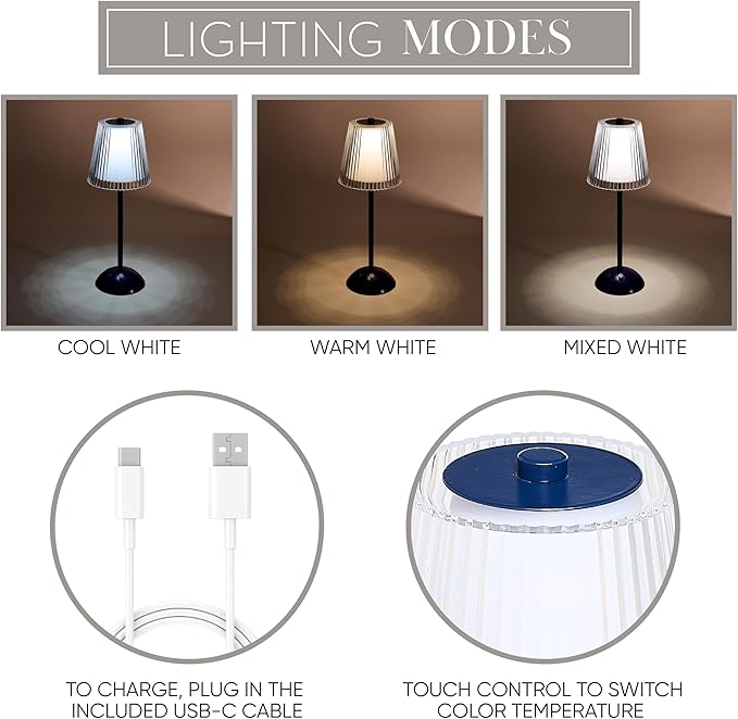 Camden Reed Table Lamp, Desk lamp, 3 Different Lighting Modes, Modern Minimal Design for Dinner/Coffee Table/Restaurant/Bedroom, Classic Navy