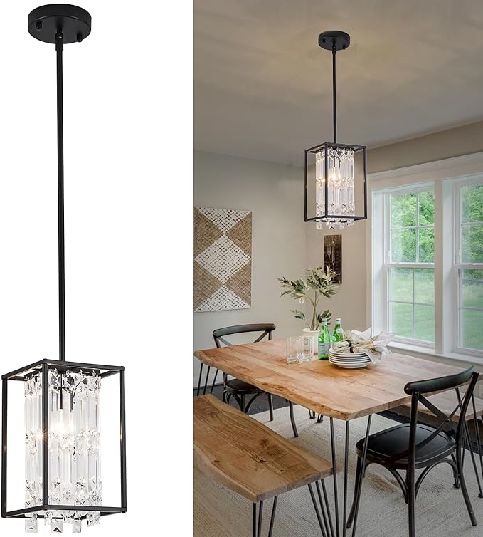 Modern Black Crystal Pendant Light Kitchen Island Dining Room entryway Haning Light Fixture