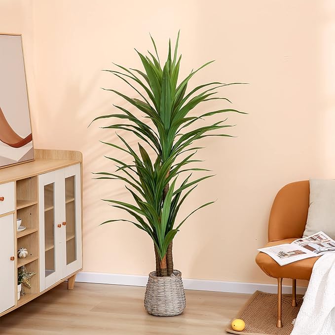 Dracaena Silk Plant Corn Stalk 5ft Tall Faux Plants Indoor Large Fake Plants Potted Yucca Tree Tropical Floor Plants Artificial Silk Palm Trees for Home Office Store Decor Housewarming Gift