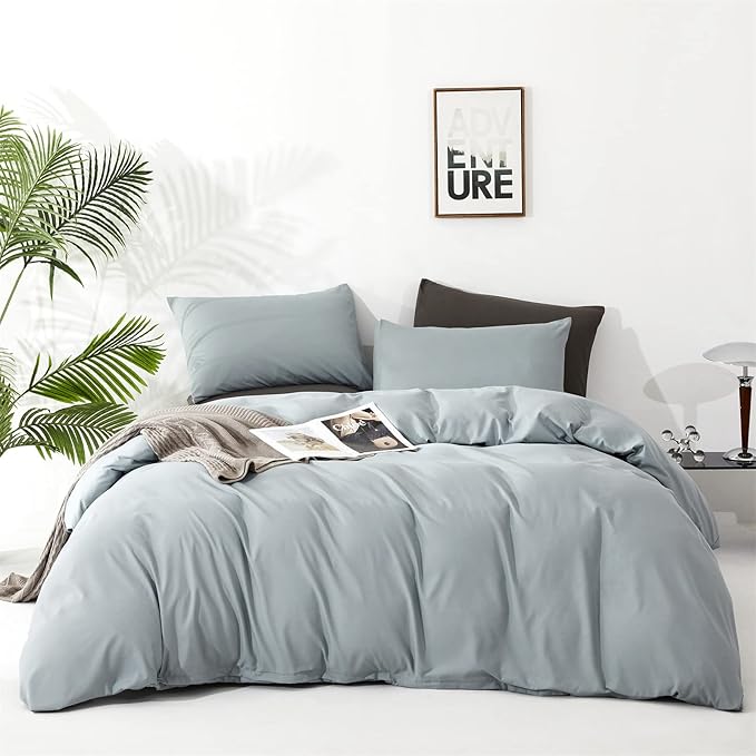 Pureant Haze Blue Comforter Sets California King Solid Light Dusty Blue Bedding Comforters Cal King Women Men Plain Light Blue Bed Quilts Modern Light Greyish Blue Blankets Soft Health Lake Blue Bed