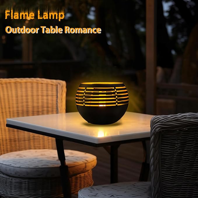 MAYSAK Solar Lantern Table Lamps with Amber Twinkling Glow, Waterproof Metal Landscape Fixture Dusk to Dawn for Outdoor Garden Tables, Balcony, Walkways, Bar Tabletop Create Romantic Ambiance