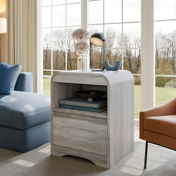 Grey Nightstand Set of 2, Nightstand with Drawers, 22" Modern Nightstands Bed Side Table Large Bedside Stand 18" Wide End Table for Bedroom Living Room Sofa Office,Curved Profile Design