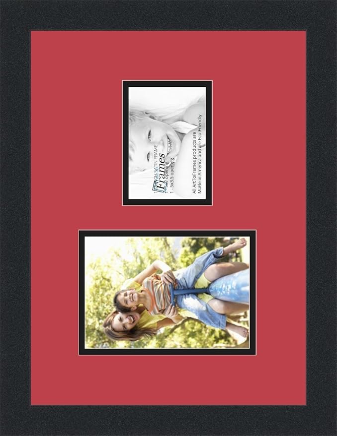 ArtToFrames Collage Photo Frame Double Mat with 1 - 3.5x5, 5x7 Openings and Satin Black Frame