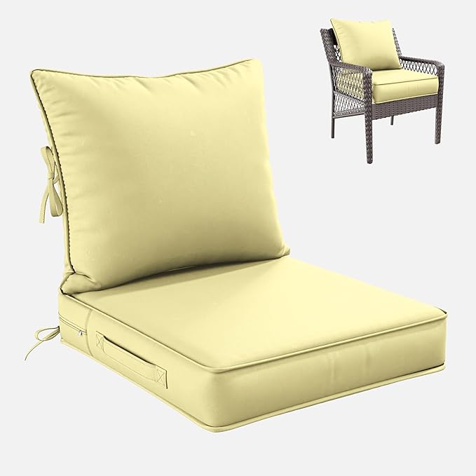 Premium Outdoor Seat Cushion Chair Cushions for Patio Furniture 22 L X 24 W X 4 H Waterproof & Fade Resistant Deep Seat and Backrest Cushion Set with Removable Covers for Chair, Sofa