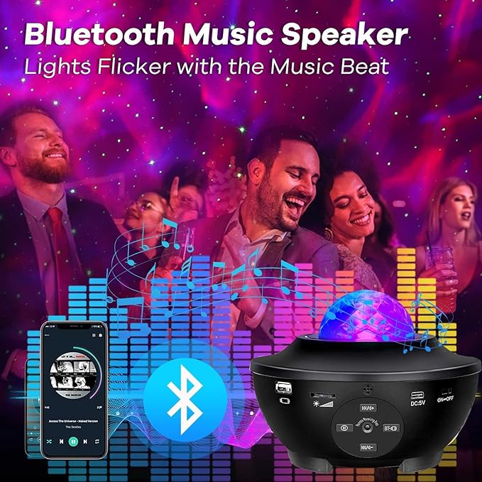 Sunbox Star Projector,3 in 1 Galaxy Projector Night Light with Remote Control,15 White Noise,Music Speaker&Timer,Starry Light Projector for Bedroom/Party/Home Decor,Starry Projector for Kids & Adults