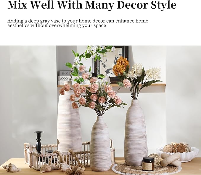 ALMA 2025 Updated 11in Tall White Beige Vase for Boho Home Decor, Thin Ceramic Vase for Single Rose, Pampas Grass, Decorative Rustic Vase for Flowers, Dining Table Centerpieces,Table Top Decoration