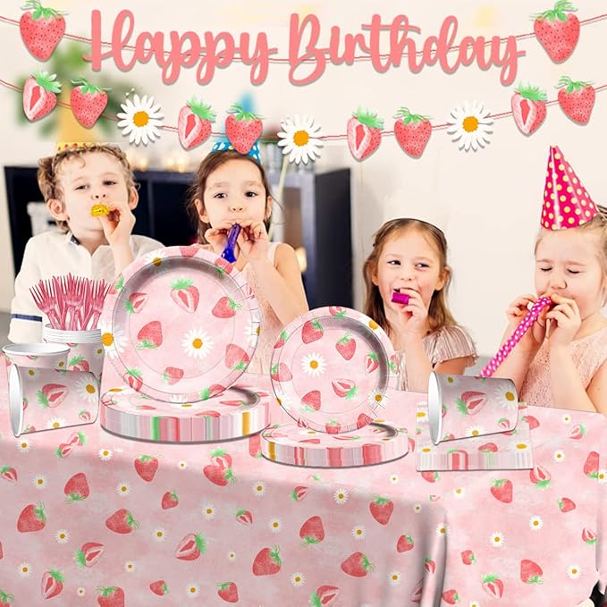 Strawberry Party Decorations - Strawberry Themed Birthday Tableware Disposable Plate,Tablecloth,Napkin Sweet One Party Decorations for Berry First Birthday Supplies
