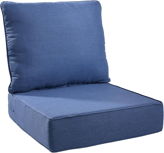 Patio Cushions for Outdoor Furniture - 24×24 Inches High Back and Deep Seating Outdoor Cushion for Patio Chairs Sofa Couch Loveseat Water Resistant(Blue/1 Set/No Button)