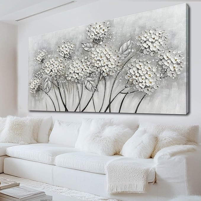 SOUGUAN Large Oil Painting Flowers Wall Art Plant Wall Decor Pictures for Bedroom White Flower Canvas Wall Decorations Artwork for Living Room Dinning Room Home Office 30 x 60 Inch