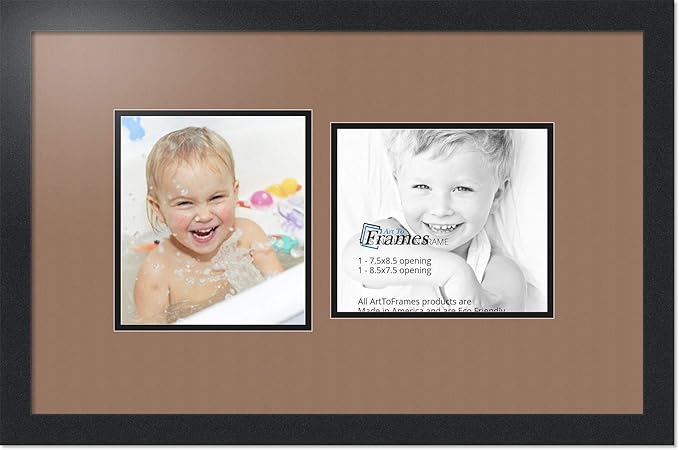 ArtToFrames Collage Photo Frame Double Mat with 2 - 7.5x8.5 Openings and Satin Black Frame
