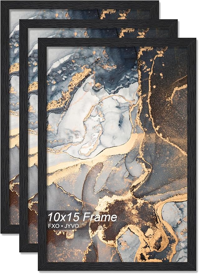 Engineered Wood 10x15 Picture Frame Set of 3, Black Frame for 10 x 15 Inch Picture Poster Photo, Light Weight 10 by 15 Frame with Wood-grain for Wall - 3 Pack/Black/10 x15