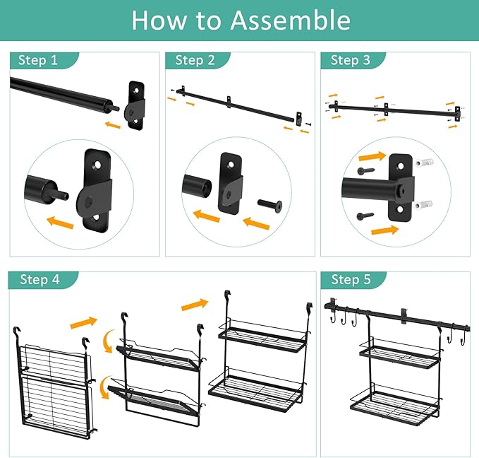 NADAMOO Kitchen Utensil Hanger and Spice Rack with Towel Rack Holder，Wall Mount Space Saving Metal Storage Organizer for Pantry, Countertop, Bathroom