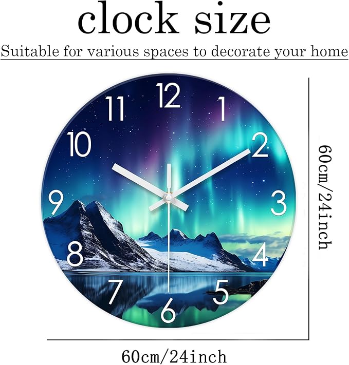 XNM Extra Large Wall Clocks for Living Room Decor 24 Inch Glass Teal Analog Clock Battery Operated Silent Wall Clock Modern