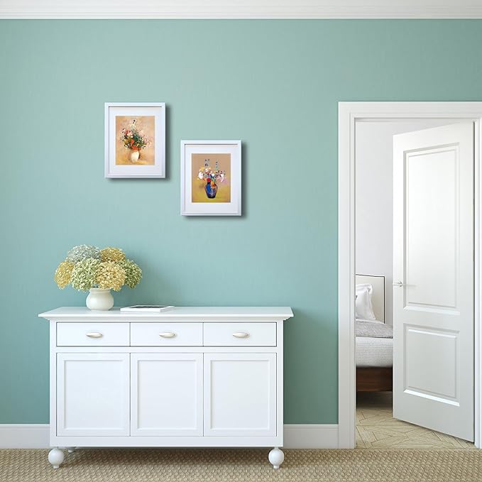 11x14 Picture Frame Set of 2 Made of Solid Wood Photo Frames with Real Glass for Pictures 8x10 with Mat or 11x14 Without Mat, Wall Mounting or Tabletop display Photo Frames in White