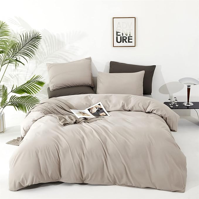 CLOTHKNOW Light Khaki King Size Comforter Set 3Pcs Oatmeal Bedding Comforter Sets Soft Tan Comforter Beige Khaki Comforter with 2 x Pillow Cases