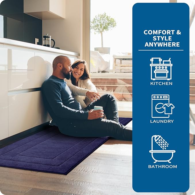 PURRUGS Machine Washable Kitchen Runner Rug 24" x 59", Non-Slip/Skid Hallway Runner Rug, Super Absorbent Soft Area Rug for Kitchen, Hallway & Laundry, Navy Blue