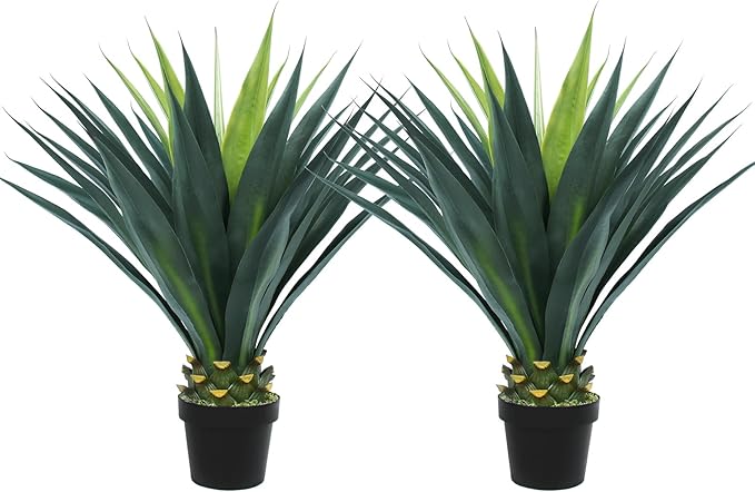 3ft Artificial Agave Plant, 38 Inch Tall Faux Agave Plants in Black Pot, Fake Floor Plant Outdoor Indoor for Front Porch Patio Home Office Door Step Hotel Desert Style Decor 2PCS