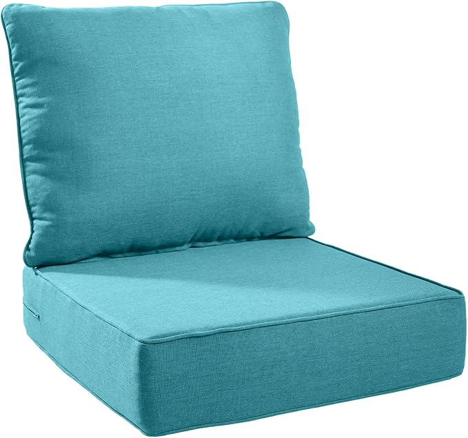 Patio Cushions for Outdoor Furniture - 24×24 Inches High Back and Deep Seating Outdoor Cushion for Patio Chairs Sofa Couch Loveseat Water Resistant(Teal/1 Set/No Button)