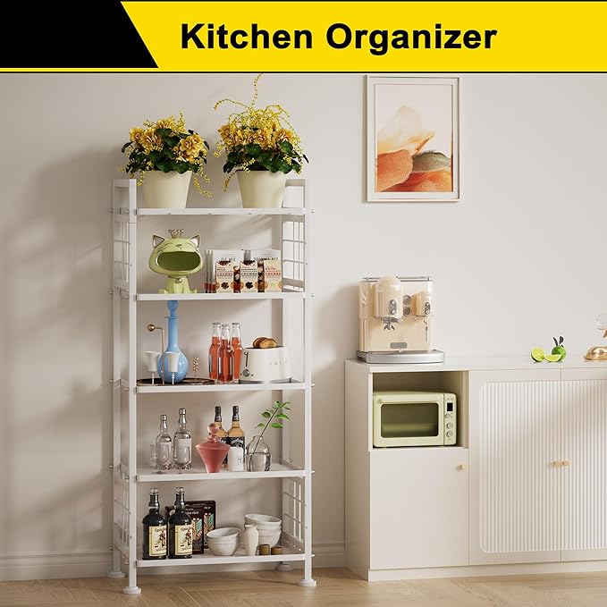 GIOTORENT 5-Wire Garage Shelving Storage Shelves, Metal Shelving Unit Pantry Rack, Kitchen Storage Adjustable Shelf 750Lbs Capacity for Laundry Kitchen Bathroom Organizer(White)